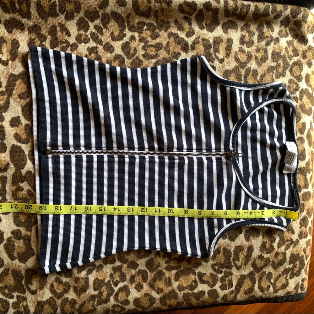 VINTAGE Style New York Navy Striped Sleeveless Top zip up front vtg Small - Picture 3 of 7